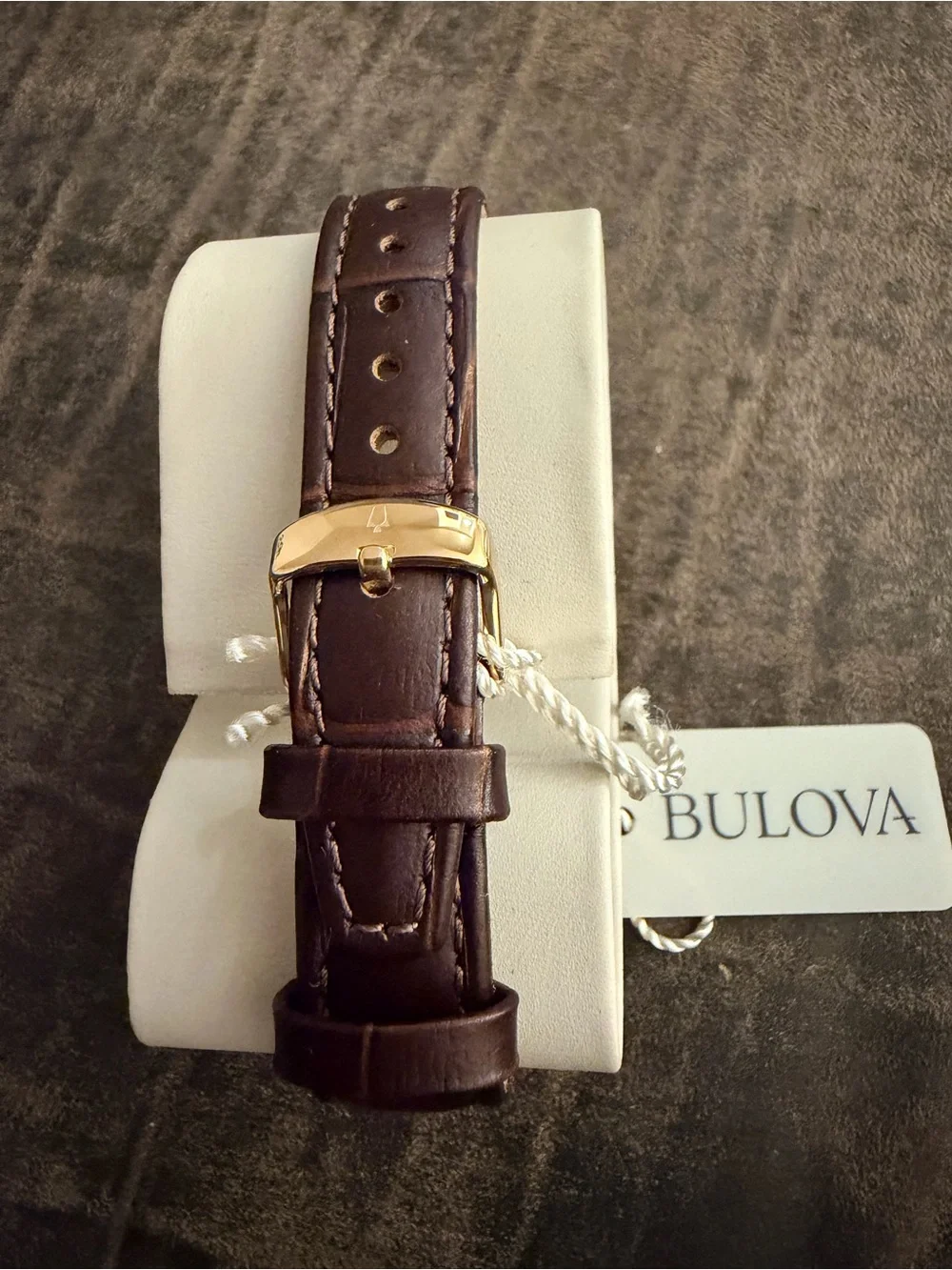 Bulova Gold-Tone Women's Watch with White Dial and Brown Leather Strap